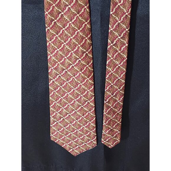 Cole Haan Mens Vintage Silk Tie Red & Gold Geometric Pattern - Picture 9 of 16